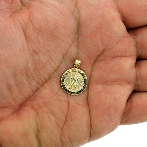 Real 10K Yellow Gold Diamond Cut Saint Christopher Pendant - Picture 2 of 8